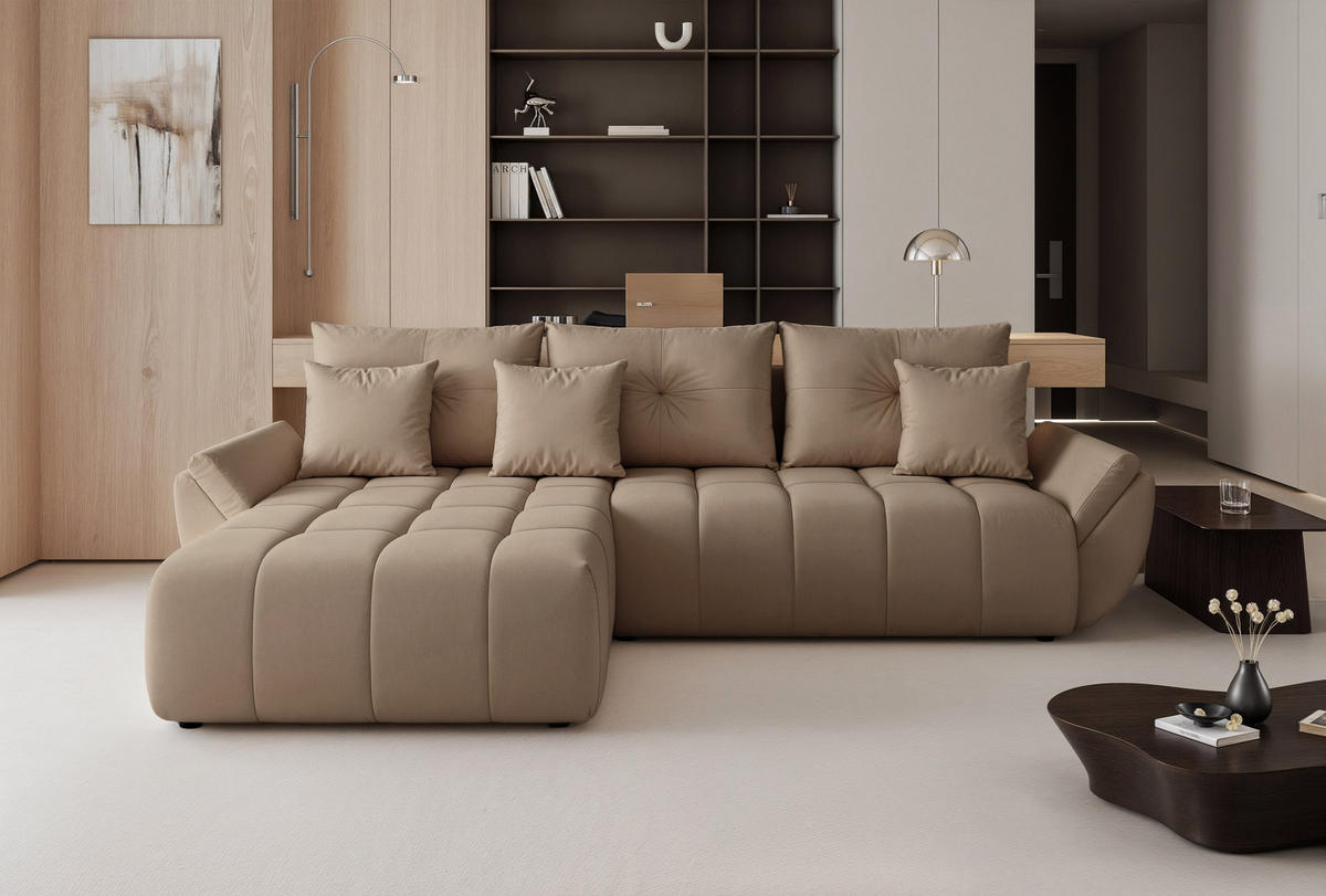ECKSOFA ARO mit Schlaffunktion und Bettkasten Beige - Beige, Holzwerkstoff/Kunststoff (280/190cm) - Idohome