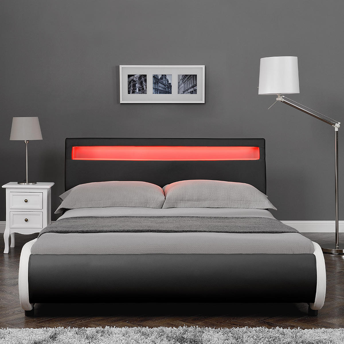 POLSTERBETT Valencia mit LED-Beleuchtung - Schwarz, Textil (180/200cm) - Corium