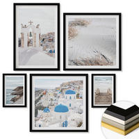 WANDBILDER 5er-Set - 50x50 cm & 20x30 cm & 40x60 cm Schwarzer Rahmen - Meeresarchitektur Santorin - Schwarz, Kunststoff (40/60cm) - ArtPrintCave