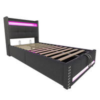 POLNJENA postelja iz leinen tkanine 90x200 cm siva z LED osvetlitvijo, USB priključkom in hidravličnim shranjevalnim prostorom - siva, tekstil (90/200cm) - Modfu