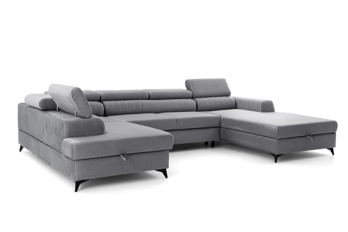 ECKSOFA U-Form PIERO U Links mit Schlaffunktion 125x260 Velours Grau - Schwarz/Grau, Holz/Textil (350/90/203cm) - Muffo