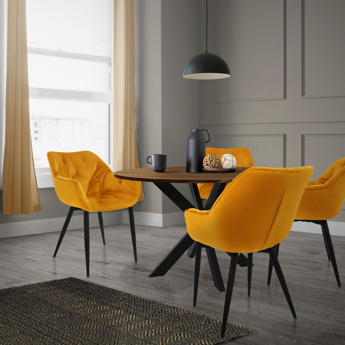 ESSZIMMERSTUHL Samt Senf 2er Set - Dunkelgelb/Schwarz, Metall (67/83/59cm) - ML-DESIGN