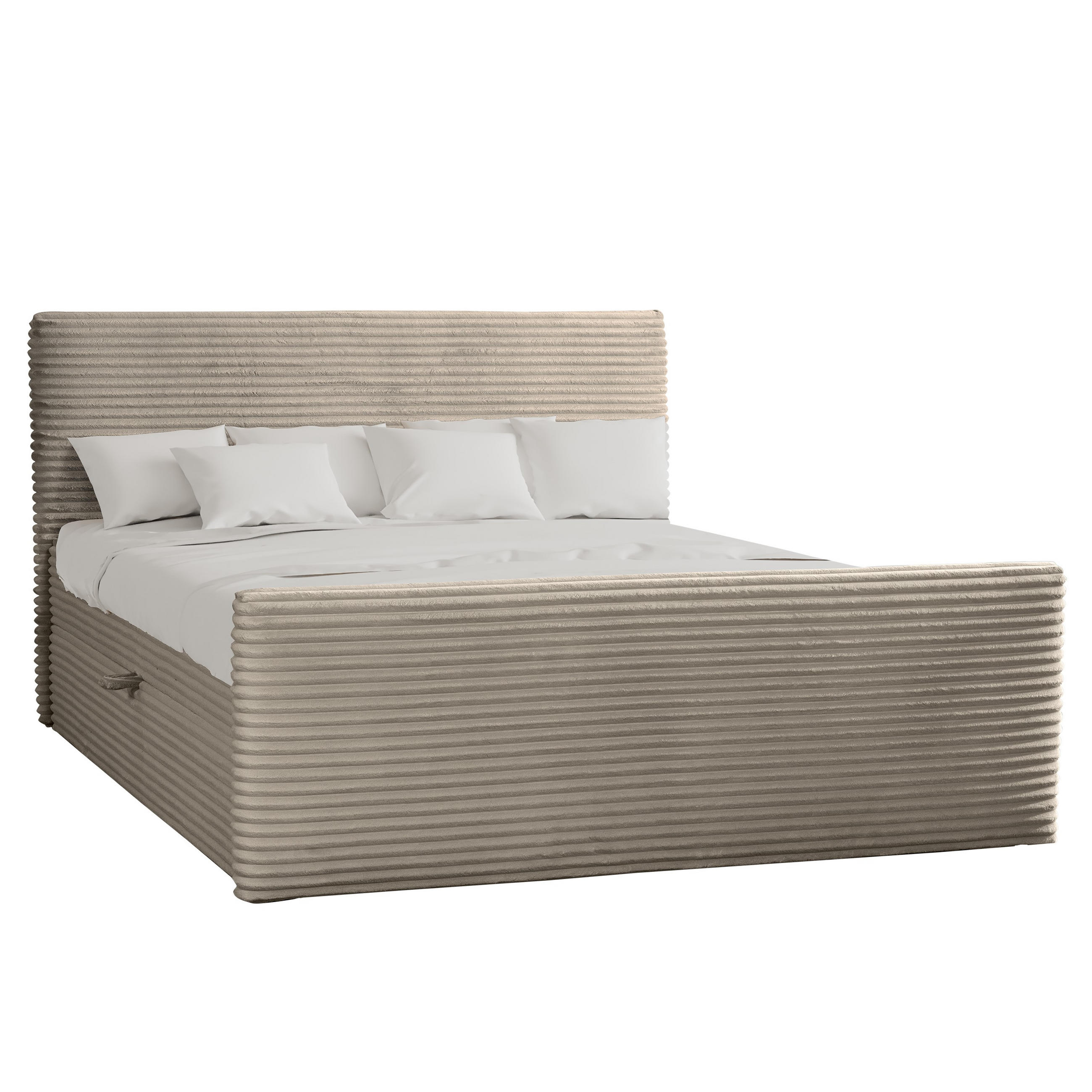 BOXBETT Mit Bettkasten Und Topper TRENTO Stoff Plüsch Cord 120x200 cm Beige H2-Pocket - Beige, Holz/Textil (120/200cm) - Kaiser Möbel