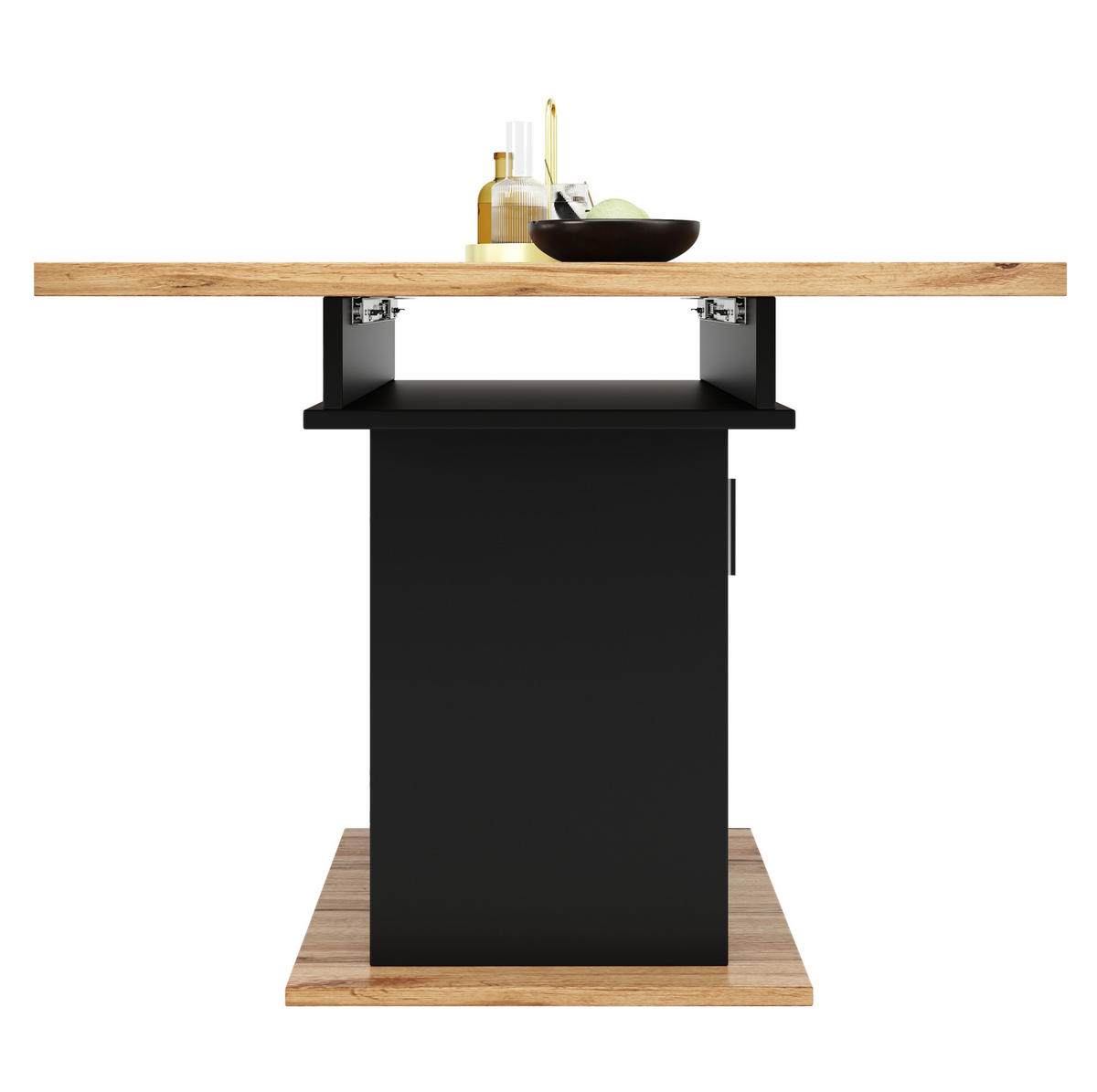 JÍDELNÍ stůl 110-140/80/76 cm černý z MDF a skla s výsuvnou deskou a úložnými policemi - černá, kompozitní dřevo (140/80/76cm) - OKWISH