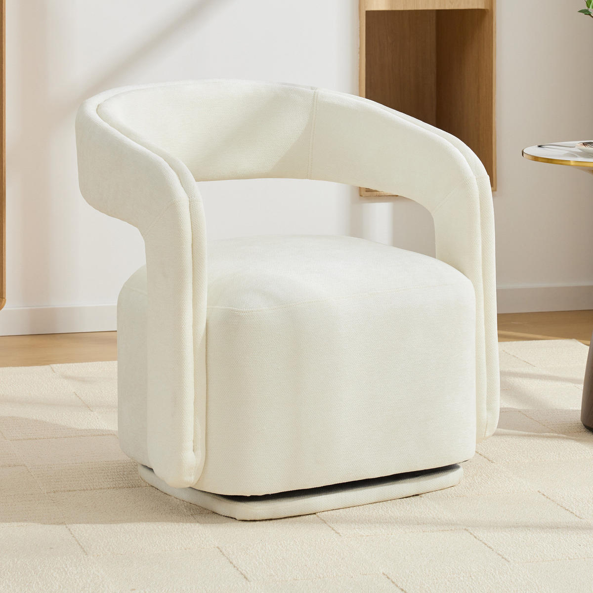 SESSEL,360 Grad Drehsessel Chenille Weiß, Relaxsessel für Wohnzimmer - Weiß, Textil (70/74/65cm) - PARAFTA HOME