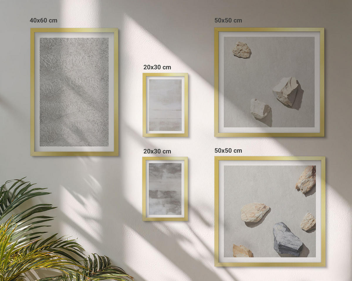 WANDBILDER 5er Set - 50x50 cm & 20x30 cm & 40x60 cm Goldrahmen - Moderne minimalistische Texturen - Goldfarben, Kunststoff (40/60cm) - ArtPrintCave