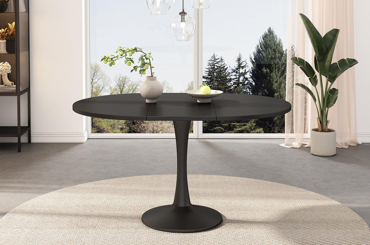 JEDILNA miza 100/140/100/75 cm raztegljiva ovalna, prostorsko varčna in moderna, MDF, Črna - črna, leseni material (140/100/75cm) - Redom