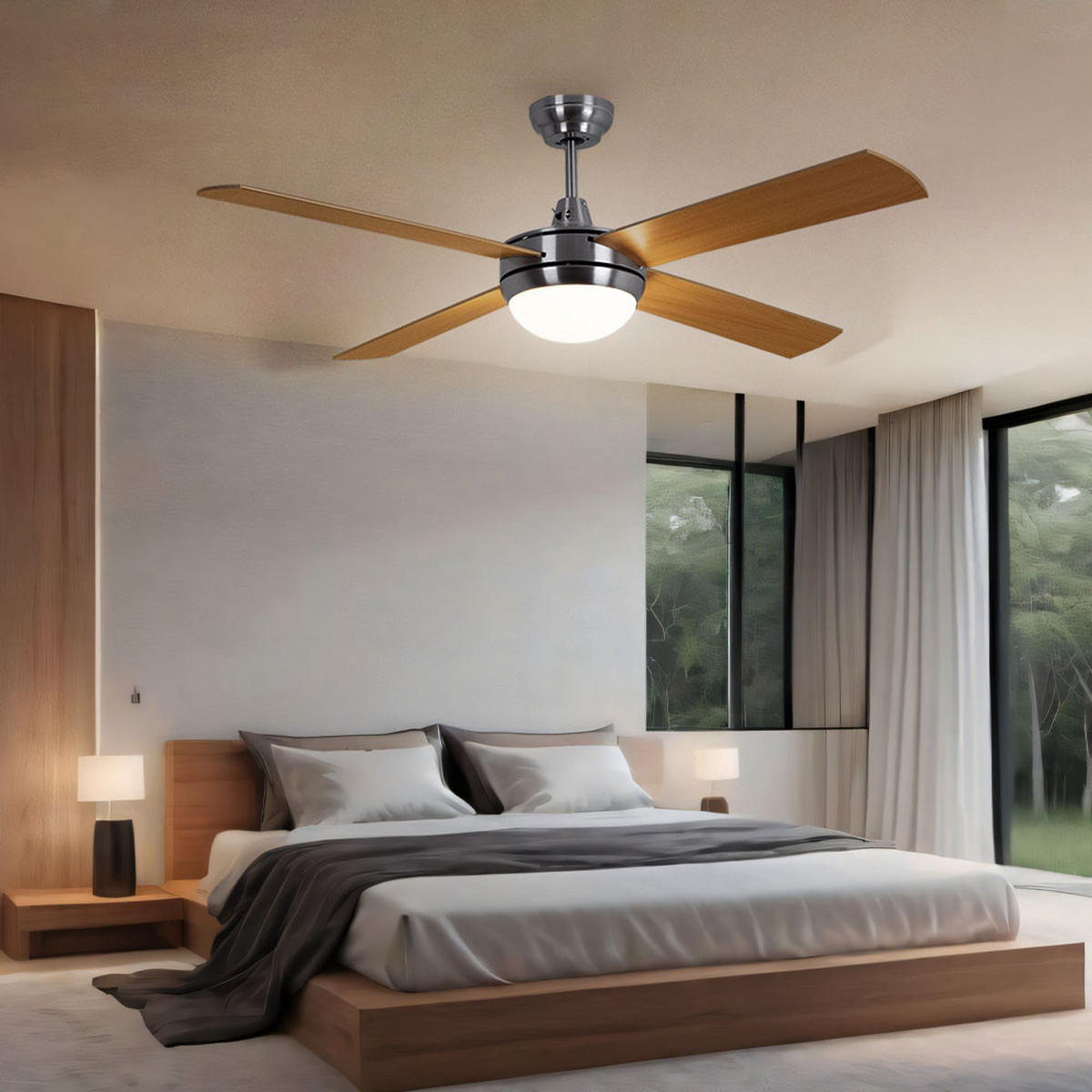 LED DECKENVENTILATOR Sperrholz Braun - Silberfarben, Glas (132/132/46cm)