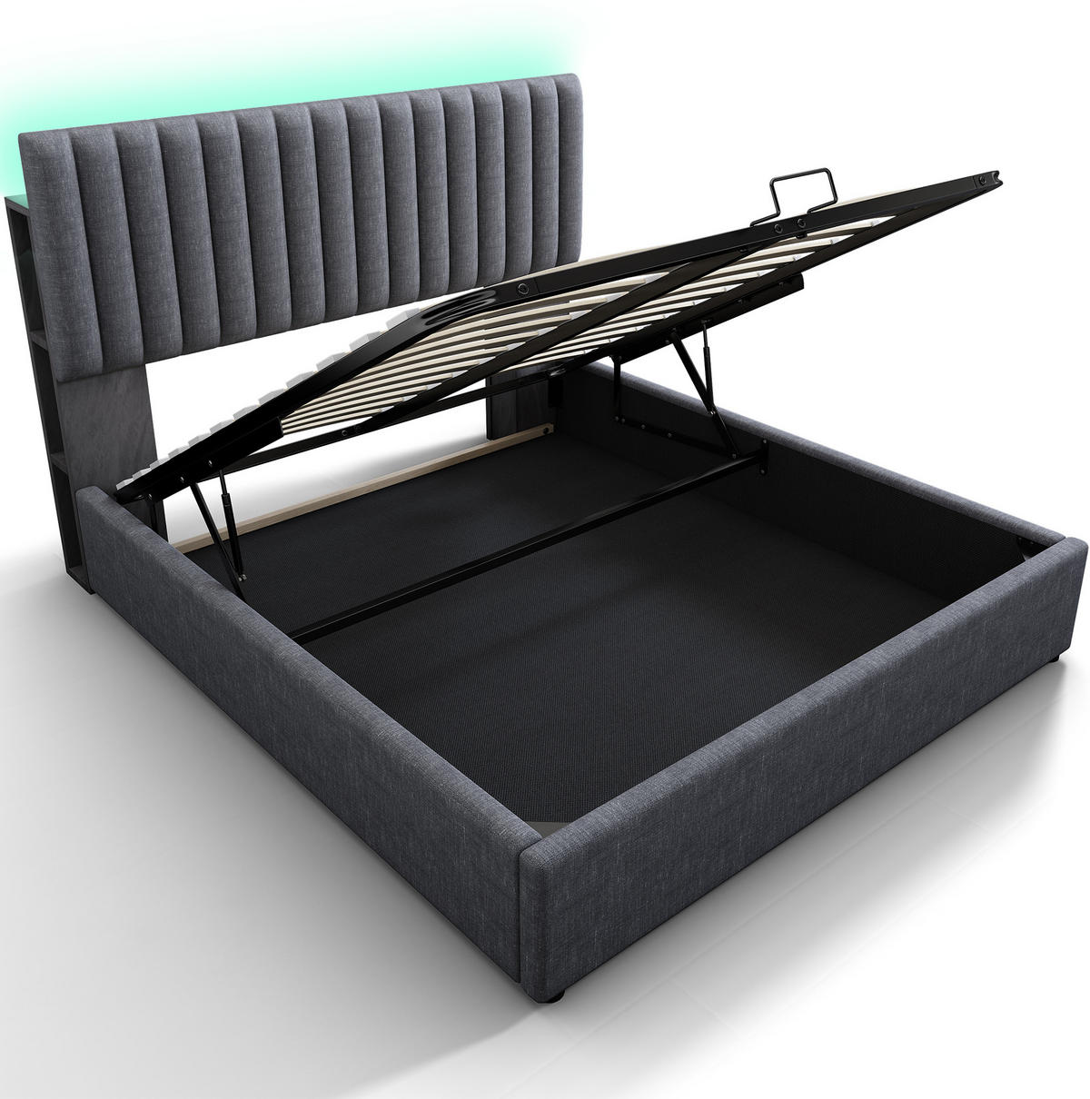 BETT mit Stauraum und LED 140x200 cm Leinen Grau - Grau, Metall (140/200cm) - Meubliv