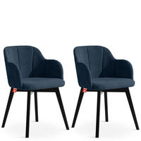 POLSTERSTUHL LONIS Esszimmerstühle 2er Set - Schwarz/Dunkelblau, Holz/Textil (55/82/54cm) - KONSIMO®