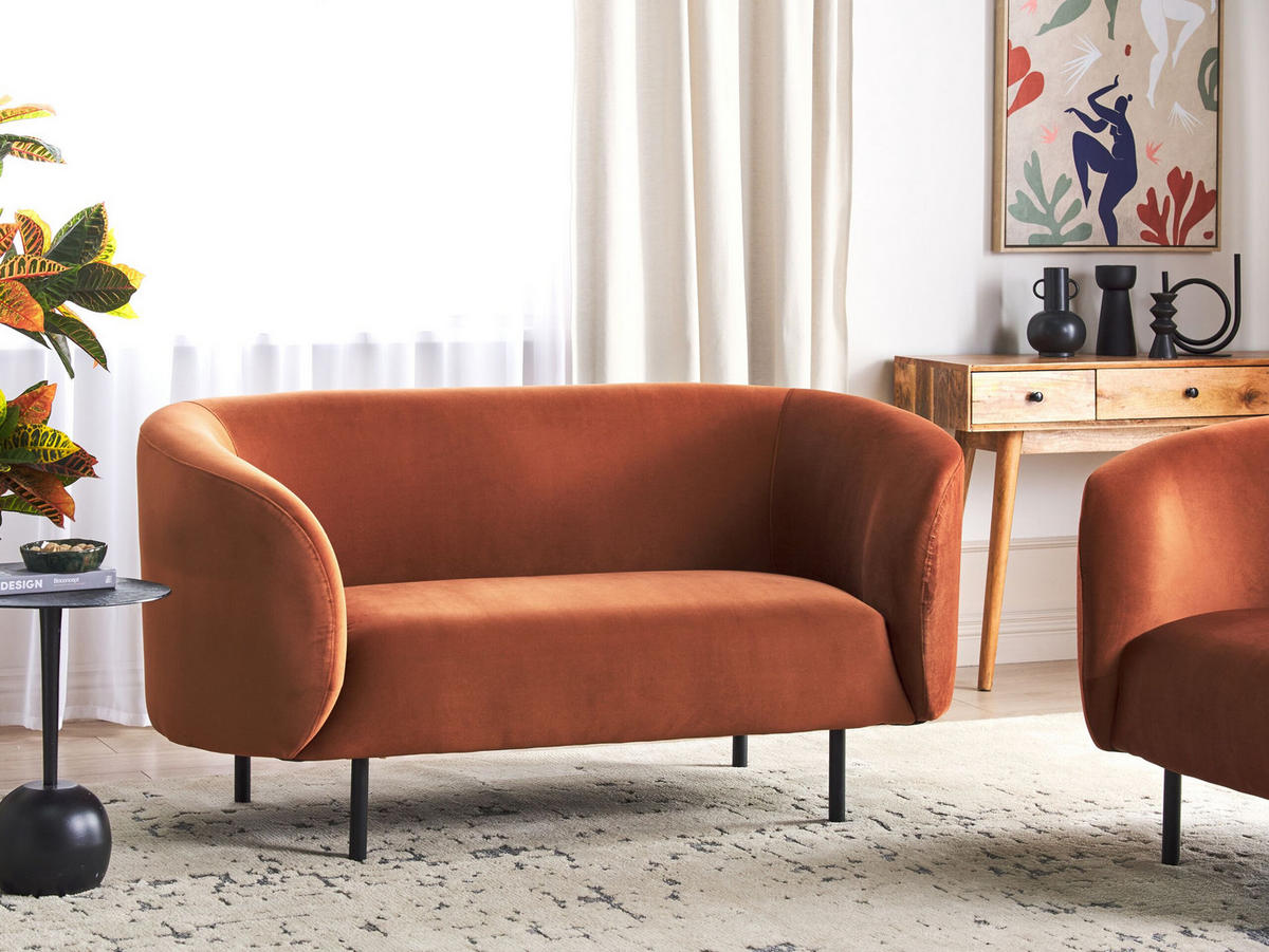 2-SITZER-SOFA Samtstoff orange/schwarz Loen - Schwarz/Orange, Textil (155/79/70cm) - Beliani