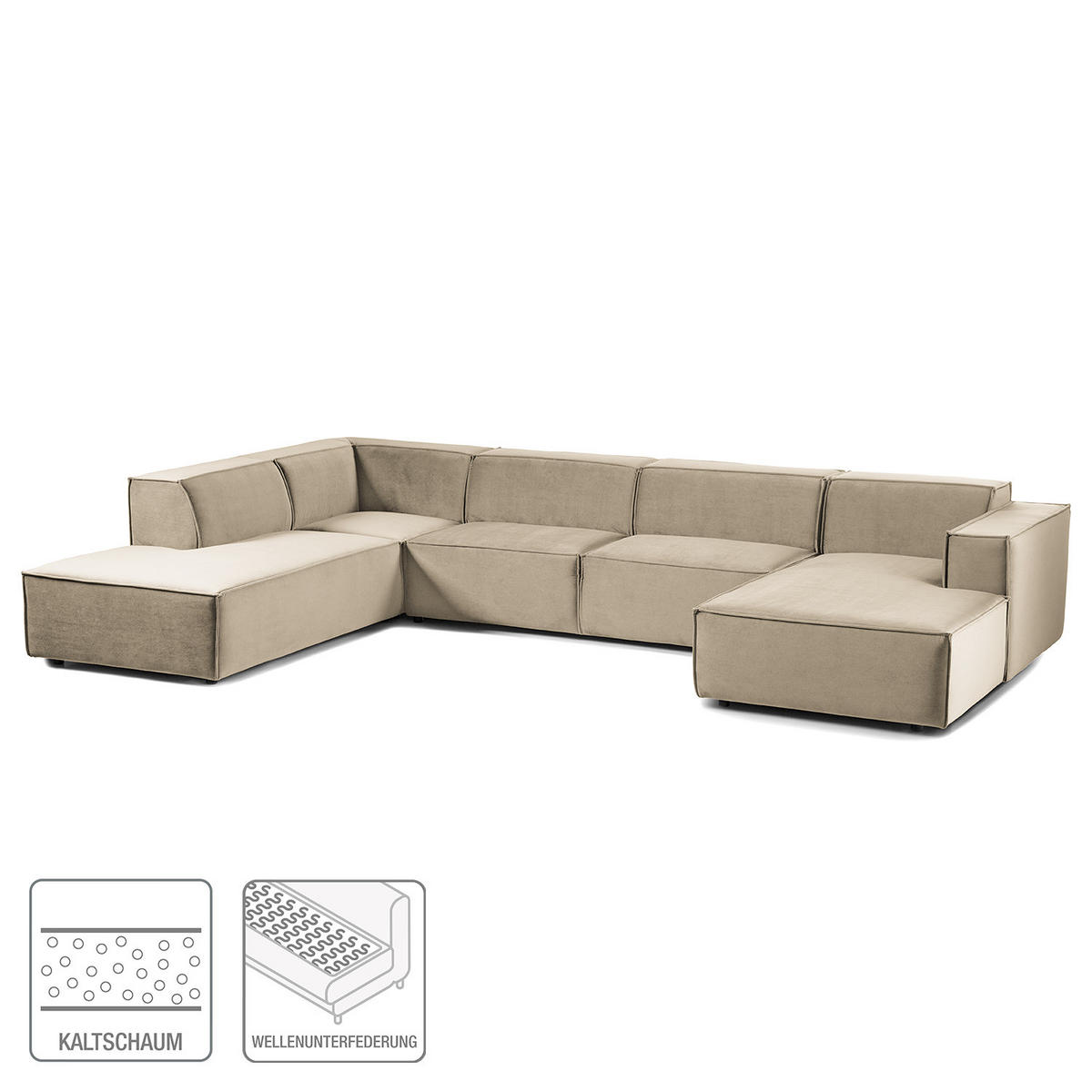 WOHNLANDSCHAFT mit Longchair & Ottomane - Beige/Schwarz, Kunststoff/Textil (369/70/234cm) - home24