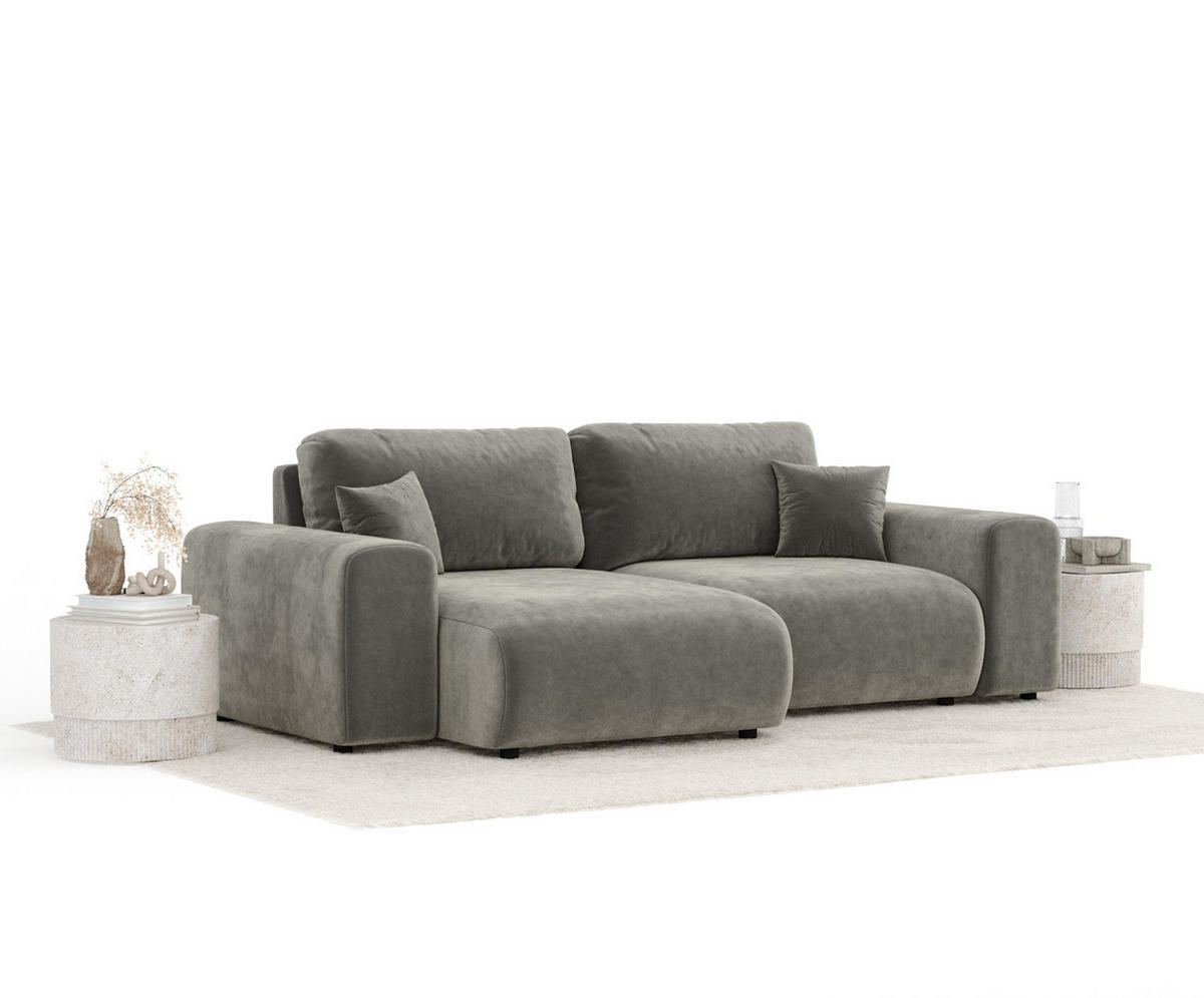ECKSOFA Zanzibar Grau Samtstoff - Schwarz/Grau, Holz/Holzwerkstoff (237/144cm) - Maison de Reve