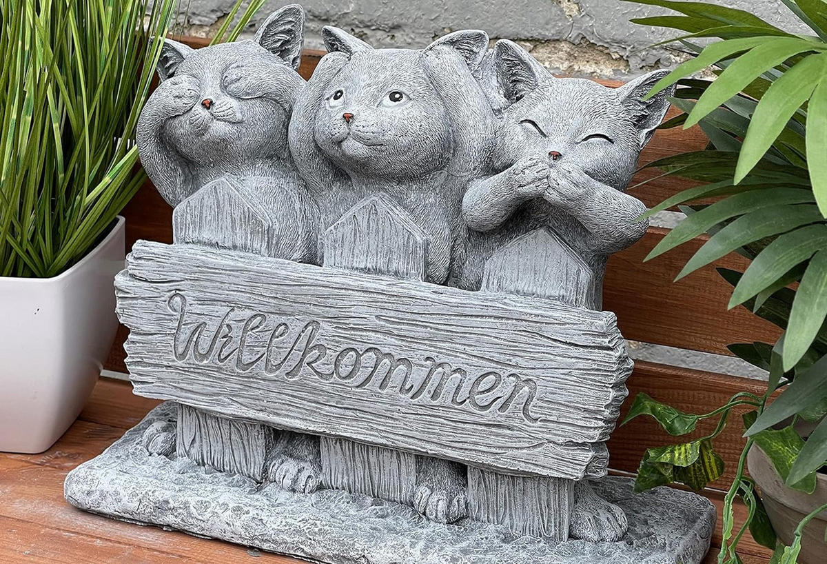 STEINFIGUR 3 Katzen Willkommen frostfest Gartenfigur - Grau, Stein (32/29/12cm) - stoneandstyle