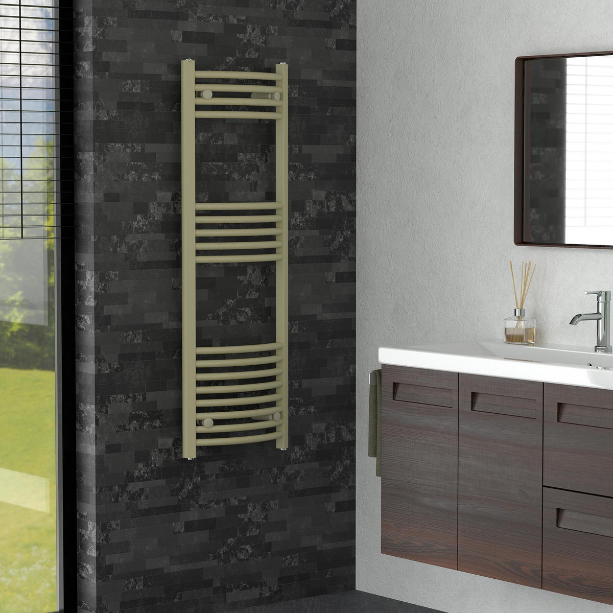 HANDTUCHHEIZKÖRPER 400 x 1200 mm Beige Badheizkörper gebogen mit Seitenanschluss - Beige, Metall (40/120/3cm) - LuxeBath
