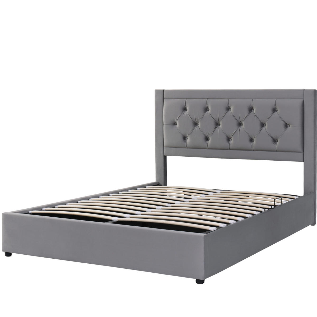 SAMT-POLSTERBETT 140/200 cm mit Bettkasten und gepolstertem Kopfteil in Grau - Grau, Metall (140/200cm) - BEAOK
