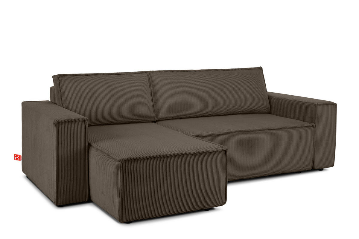 ECKSOFA-LINKS/RECHTS NAPI Schlaffunktion mit Cordbezug, braun - Schwarz/Braun, Textil (262/148cm) - KONSIMO®