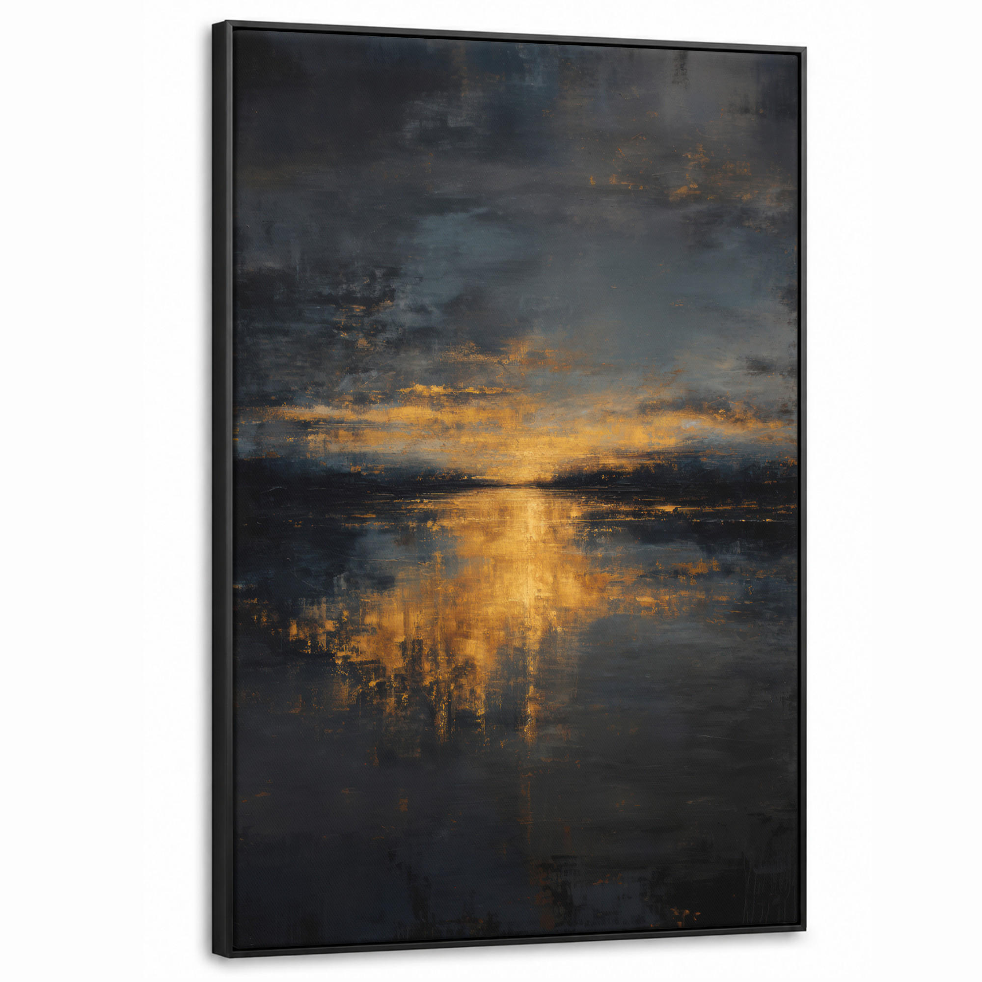 LEINWAND Bilder mit Rahmen - Goldene Reflexion auf dem Wasser - 100x150 - Anthrazit, Textil (100/150cm) - MuchoWow