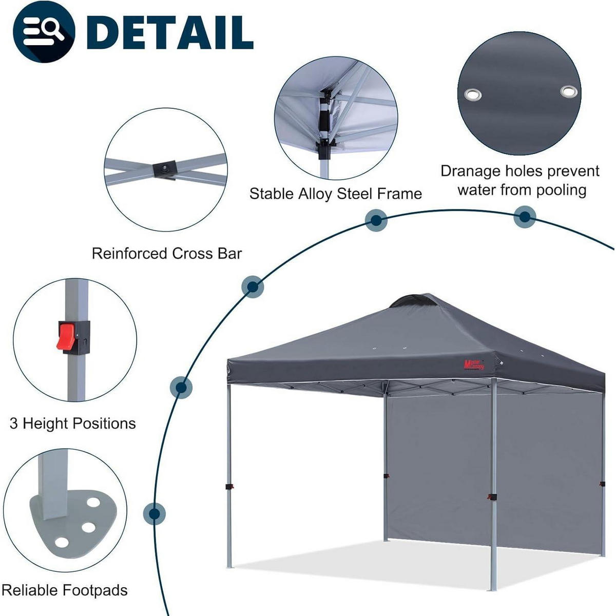 FALTPAVILLON 2,5 x 2,5 m Dunkelgrau mit Seitenwand - Anthrazit, Textil (243.8/268.2/243.8cm)