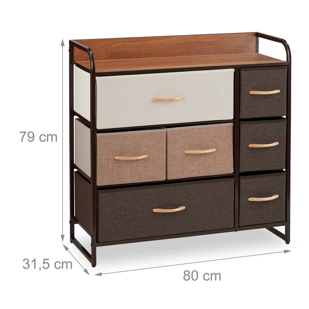 SCHUBLADENSCHRANK - Multicolor, Holzwerkstoff/Textil (80/79/31.5cm) - Relaxdays