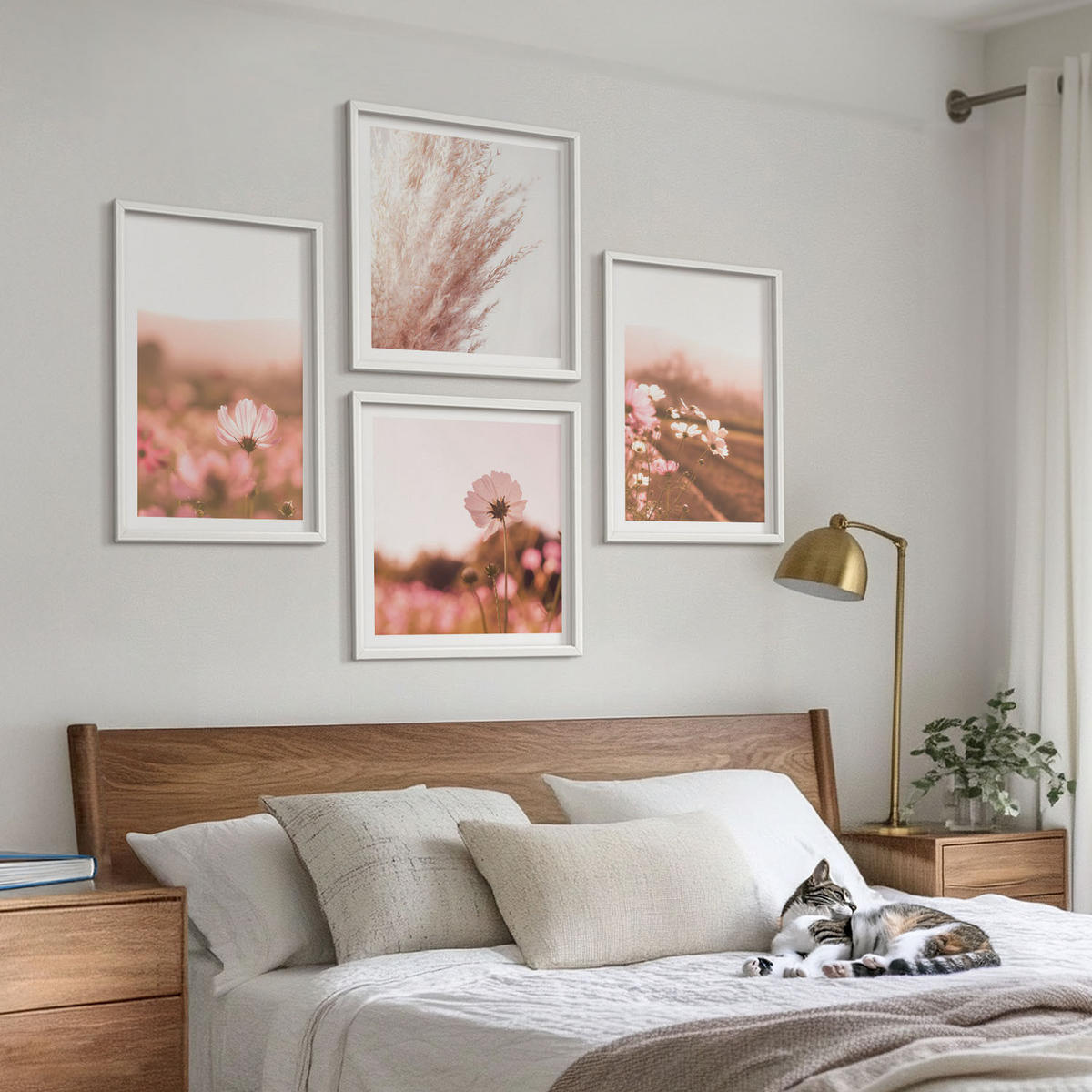 BILDER SET 4er Set - 50x50 cm & 40x60 cm Weißer Rahmen - Wildblumen auf den Wiesen im Sommer - Weiß, Kunststoff (50/50cm) - TULUP