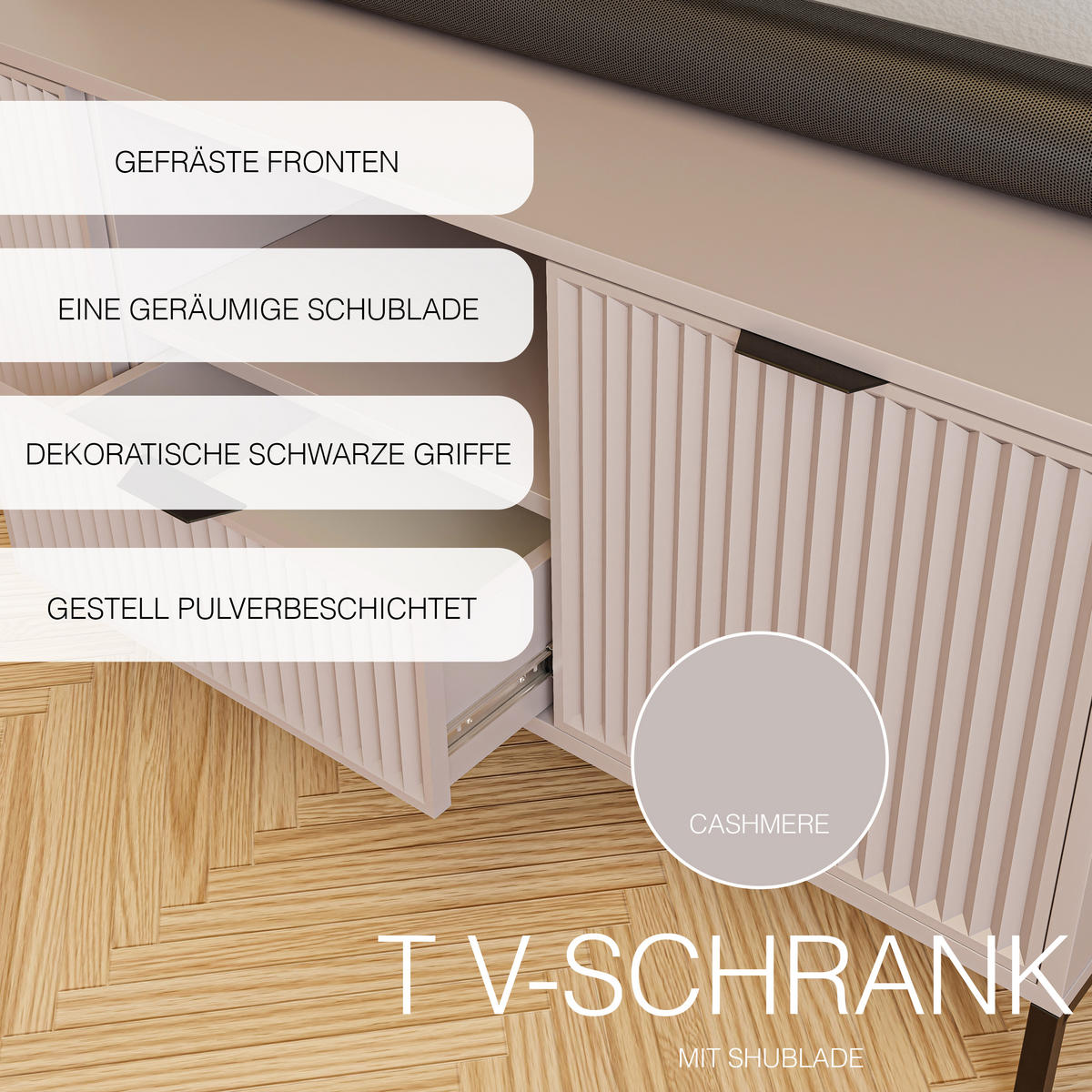 TV-LOWBOARD WAVE 135 cm Cashmere - Beige, Holzwerkstoff (135/56.1/40.6cm) - Idohome