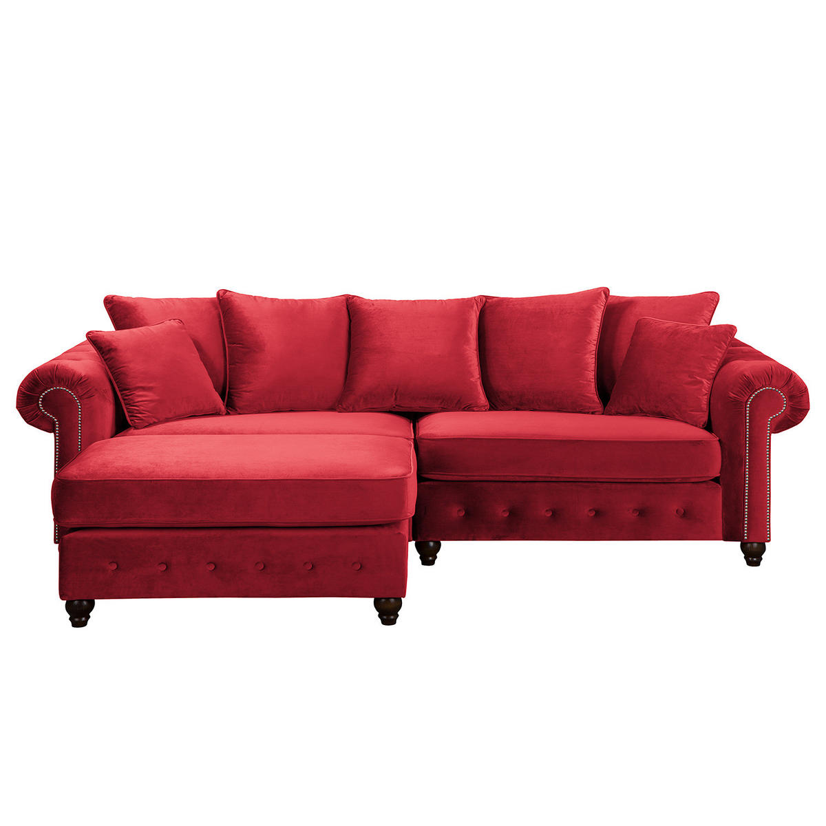 BIGSOFA - Samt - Silberfarben/Rot, Buchenholz/Textil (260/90/93cm) - home24