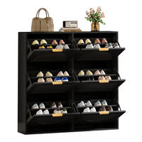 SCHUHSCHRANK 118/25/115 cm mit 6 Klappen, schmales Design in Schwarz - Schwarz, Holzwerkstoff (118/115/25cm) - BEAOK
