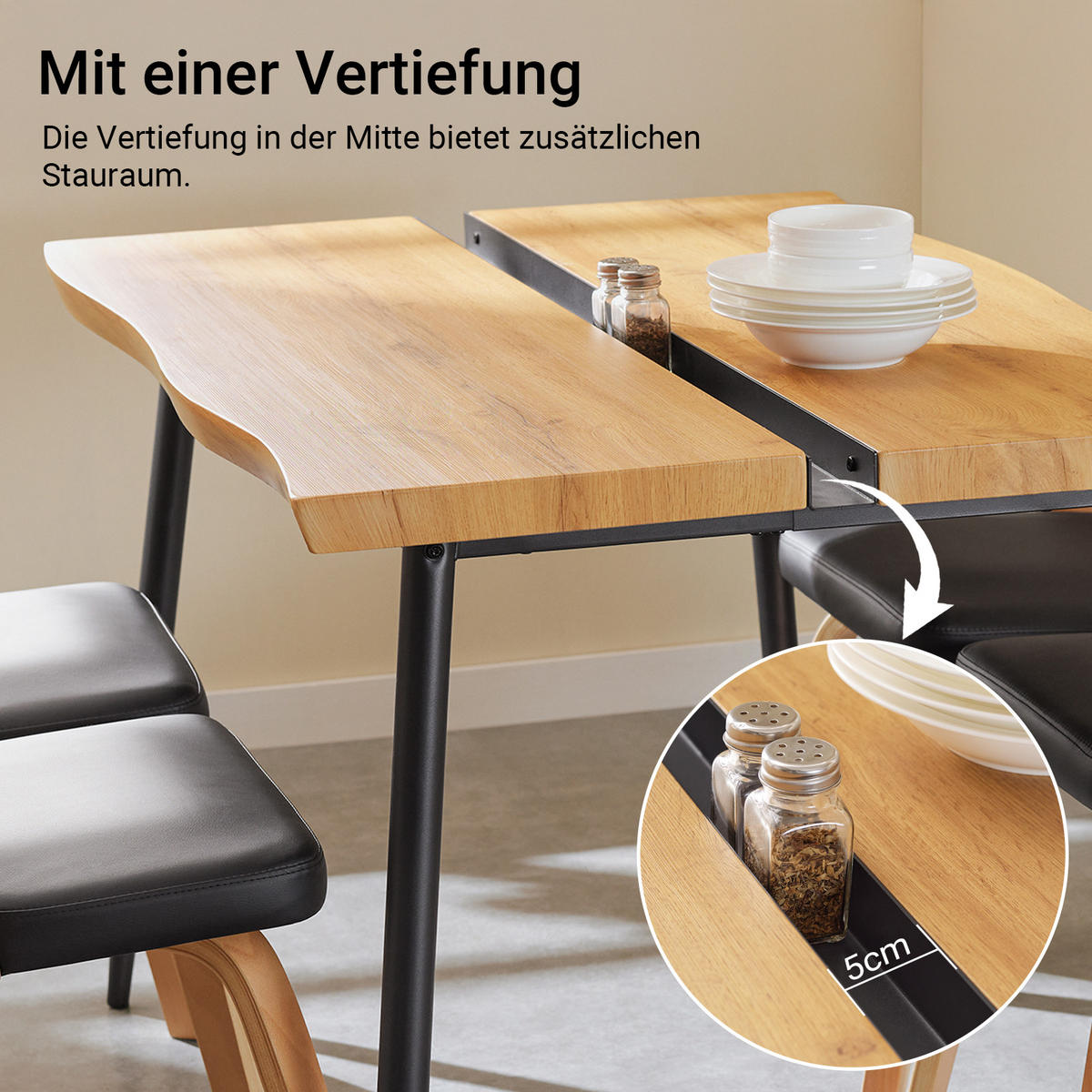 ESSTISCH Natur-Schwarz - Schwarz/Naturfarben, Holzwerkstoff/Metall (78/120/75cm) - SoBuy