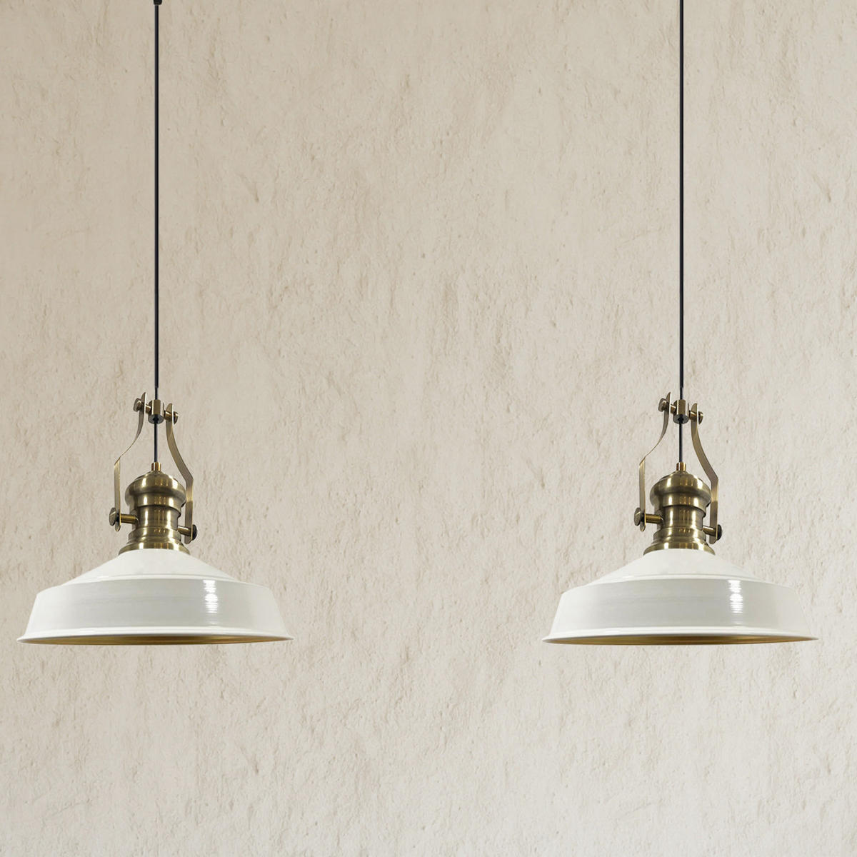 PENDELLEUCHTE Asletl Vintage 2 Flammig 41/36 cm - Weiß Hochglanz/Goldfarben, Metall (41/36cm) - Bamyum