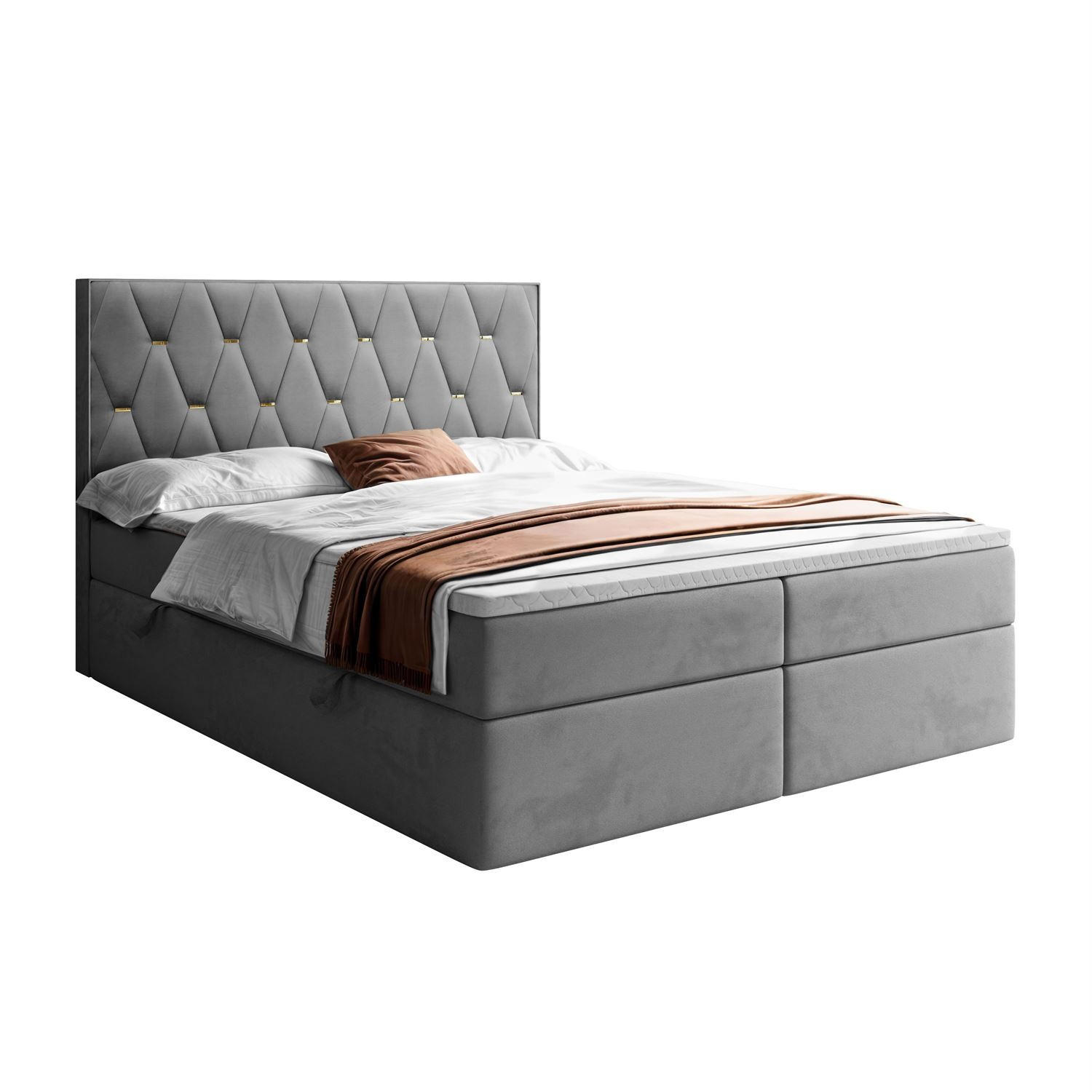 BOXSPRINGBETT IZOLDA mit Bettkasten und Topper 160x200 cm Royal Velvet 250 - Grau, Textil - Lookway