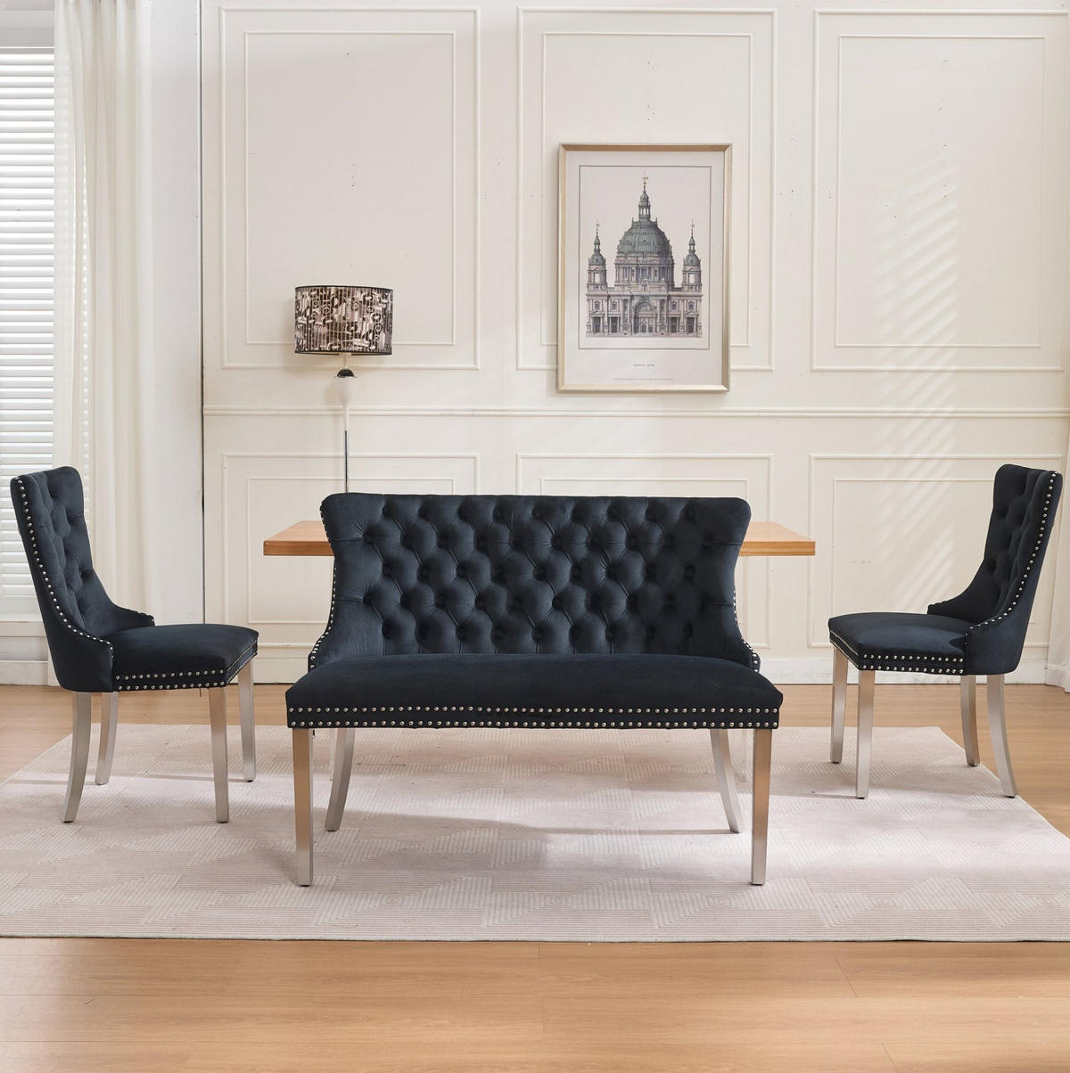 SITZBANK Zweisitzer für Esszimmer Samt Schwarz Edelstahlbeine - Schwarz, Metall (116/89.5/58.1cm) - Meubliv