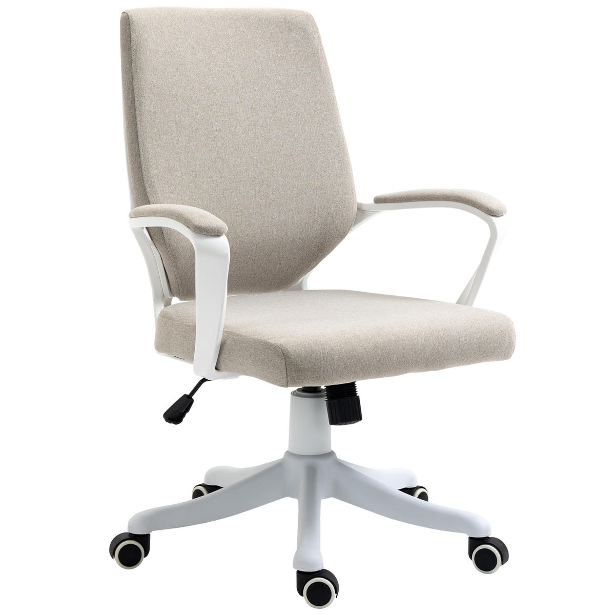 BÜROSTUHL DE-05110 Ergonomisch, Armlehnen, Wippfunktion & Leinenoptik Beige/Weiß - Beige/Weiß, Kunststoff (69/100/62cm) - ComfortXL