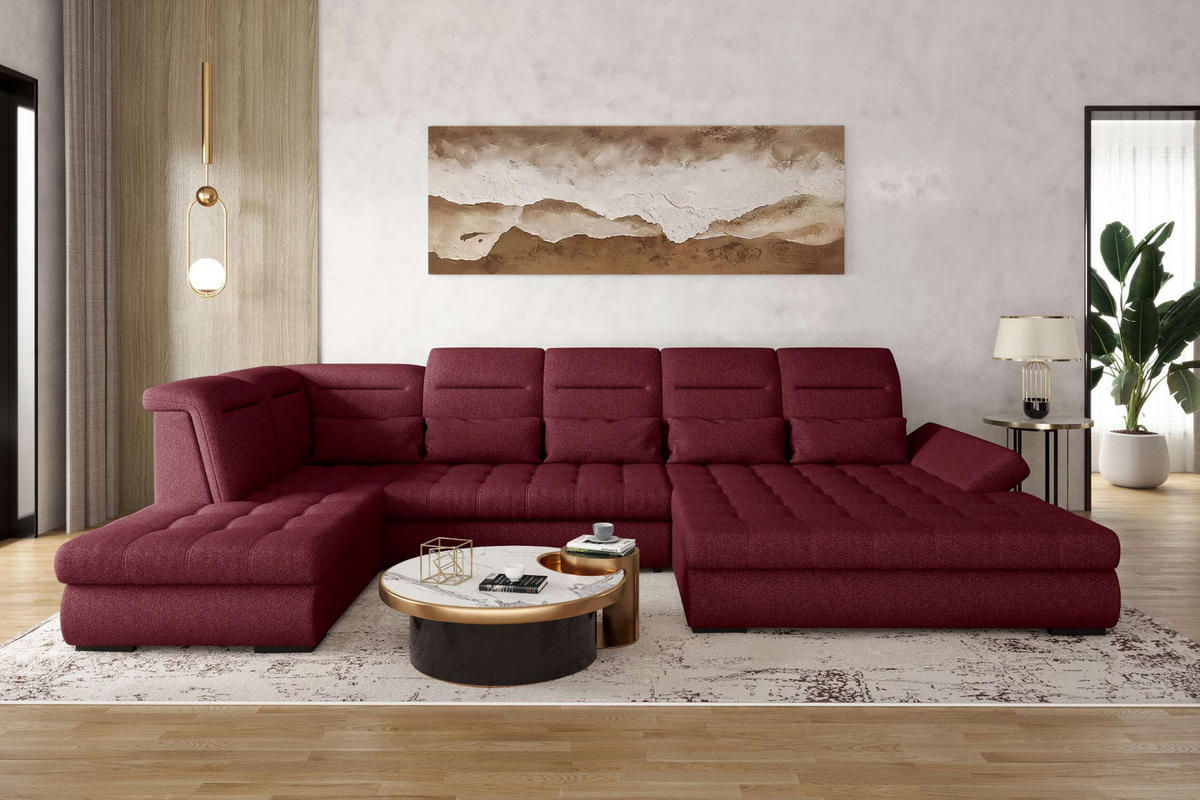 WOHNLANDSCHAFT Toscana Velours inkl. Schlaffunktion - Bordeaux, Textil (358/87/208cm) - 99rooms