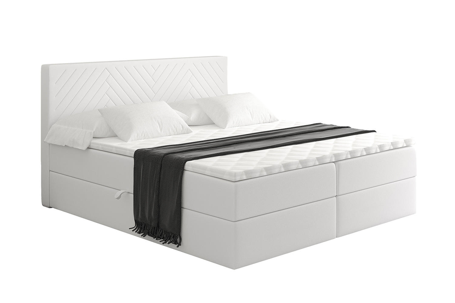 BOXBETT mit Matratze H4 und Lattenrost - VEXA - 160x200 - Weiß Kunstleder - Weiß, Holzwerkstoff/Kunststoff (160/200cm) - ALTDECOR