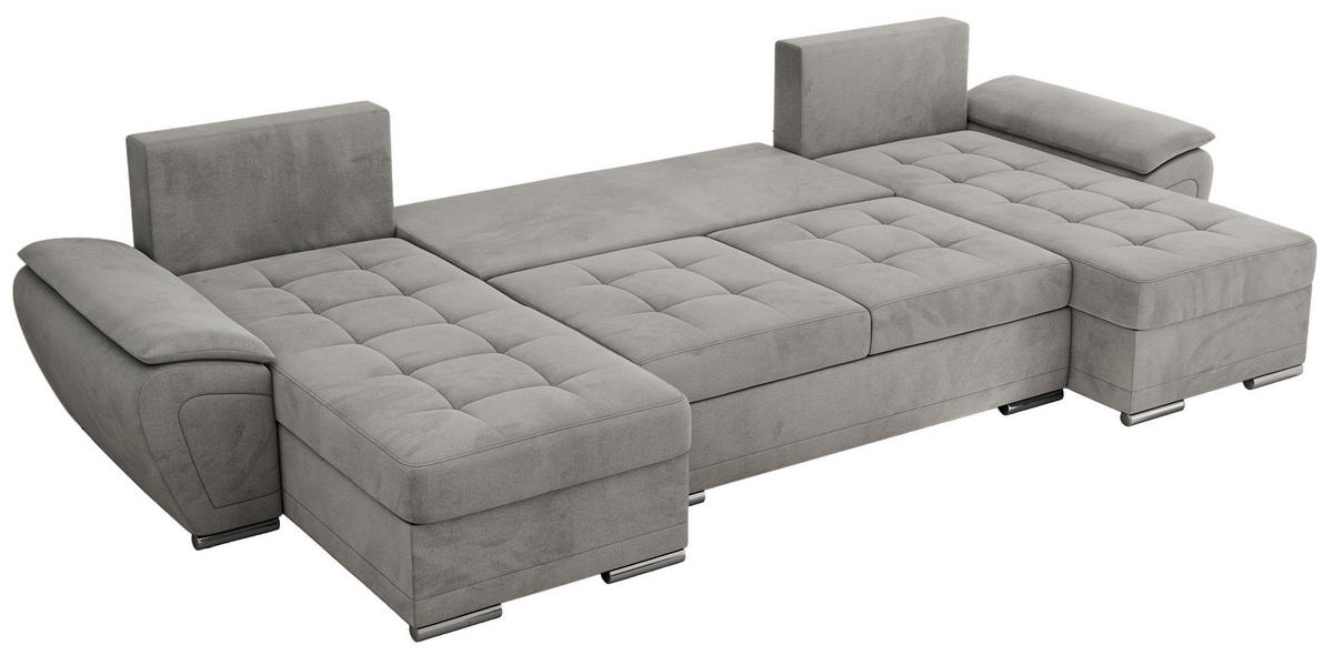 WOHNLANDSCHAFT UMBRIA U Hellgrau Velvet - Hellgrau/Grau, Textil/Metall (336/85/157cm) - MKS