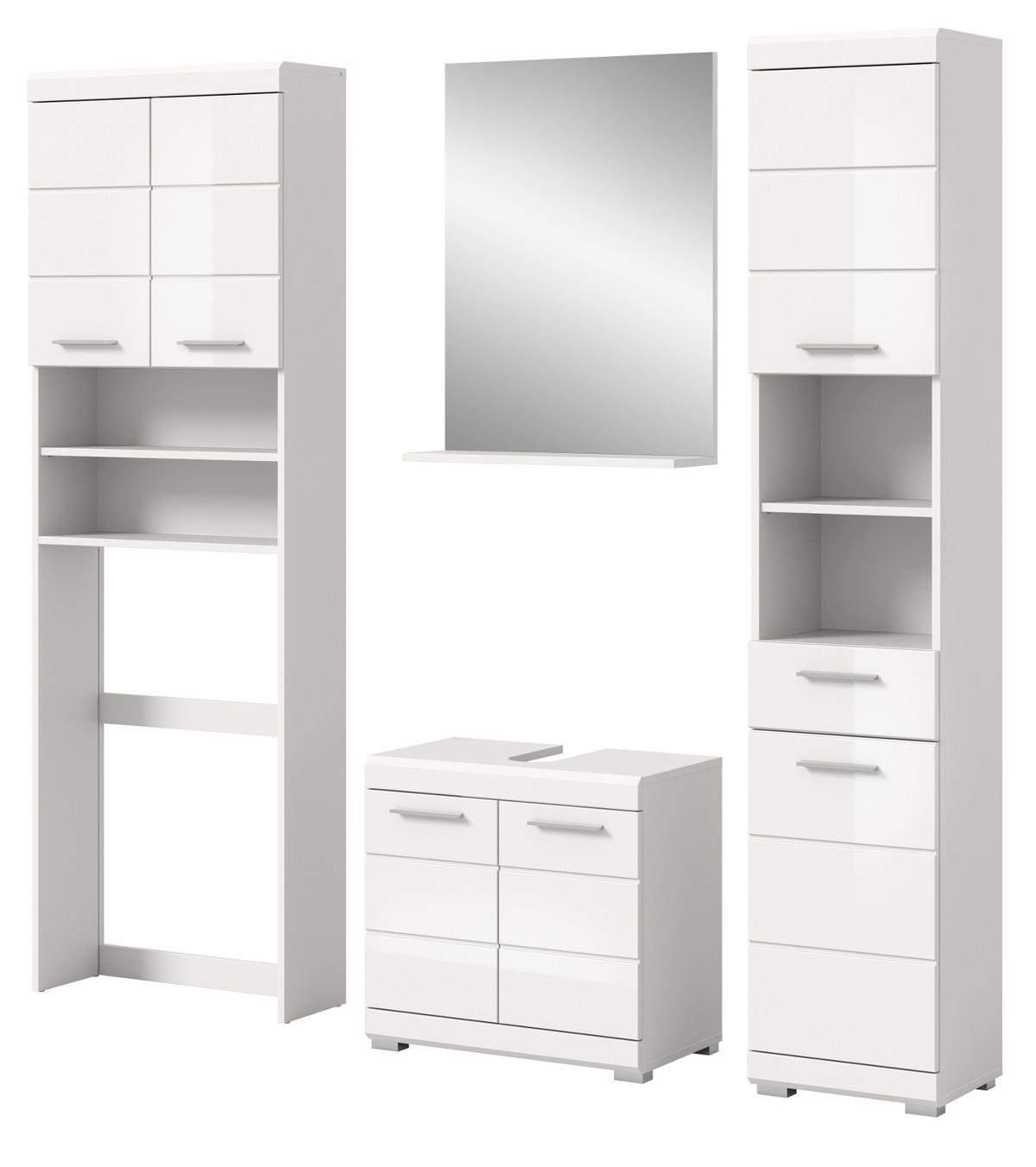 BADMÖBEL-SET weiß Hochglanz 4-teilig 190 cm, Komplettset mit viel Stauraum - Weiß Hochglanz, Glas/Holzwerkstoff (190/191/34cm) - Inn.Furn