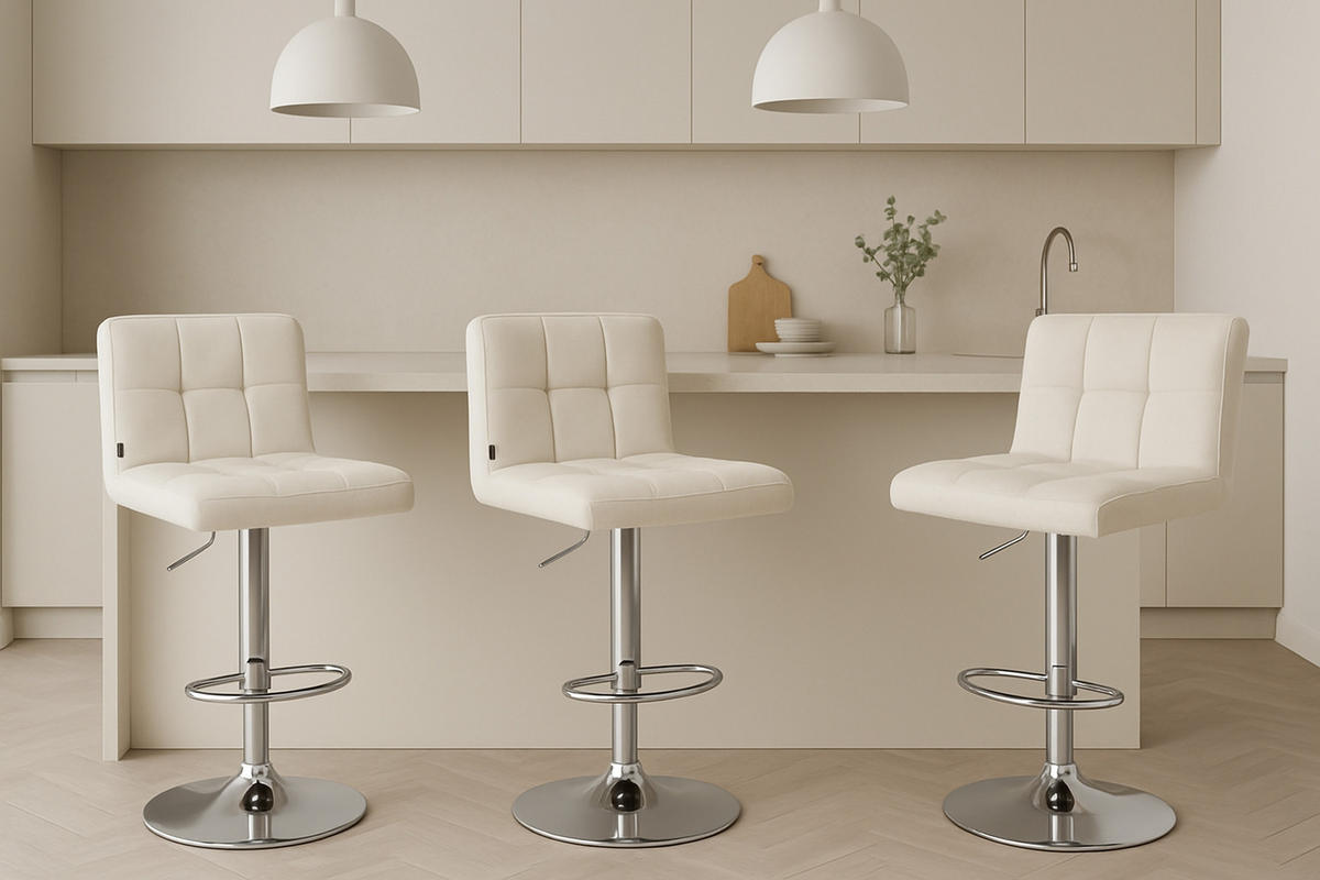 BARHOCKER Peran Samt chrom creme - Chromfarben/Creme, Textil/Metall (46/114/47cm) - TPFLiving