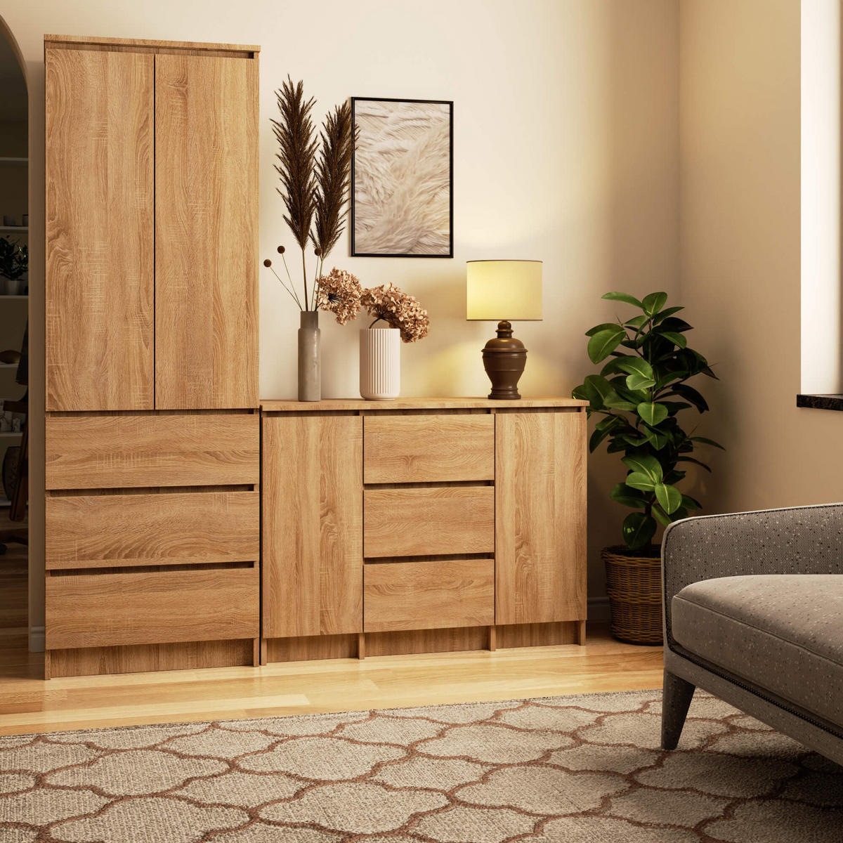 KOMMODE K100 3 Schubladen, 101x76x35 cm, Sonoma - Sonoma Eiche, Holz (101/76/35cm) - Milordbikes