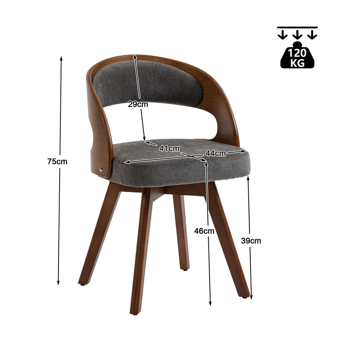 ESSZIMMERSTÜHLE 2er-Set aus Holz mit drehbarer Sitzfläche und Leinenkissen, Grau - Braun/Grau, Textil/Metall (44/75/44cm) - Meubles Cosy