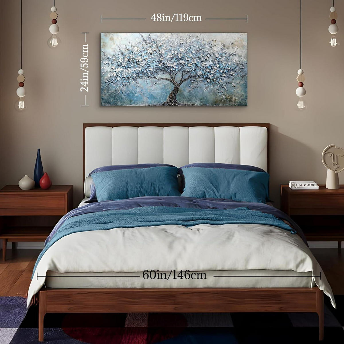 WANDBILD Blühender Baum 59 x 119 cm - Blau, Textil (59/0.5cm)