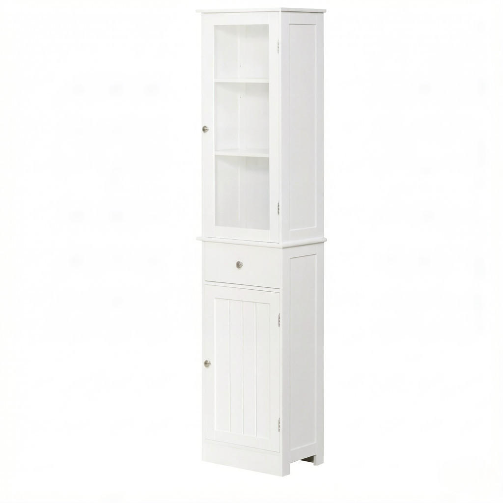 HOCHSCHRANK Weiß mit Türen, Schublade und verstellbaren Einlegeböden 40/27/171,5 cm - Weiß, Holzwerkstoff (40/171.5/27cm) - PANGIVO