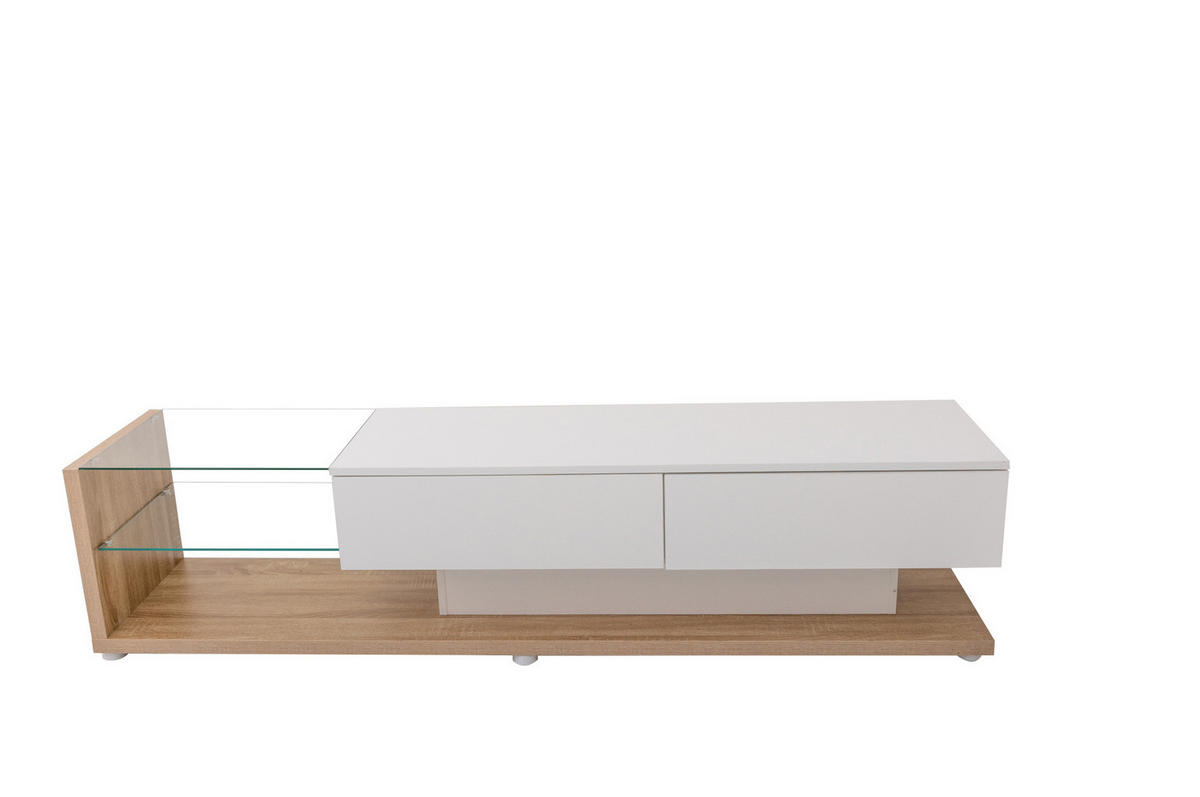 TV-LOWBOARD aus Spanplatte 170x36x38 cm Weiß Hochglanz mit LED-Beleuchtung und 2 Schubladen - Weiß, Holzwerkstoff (170/38/36cm) - IVMEU