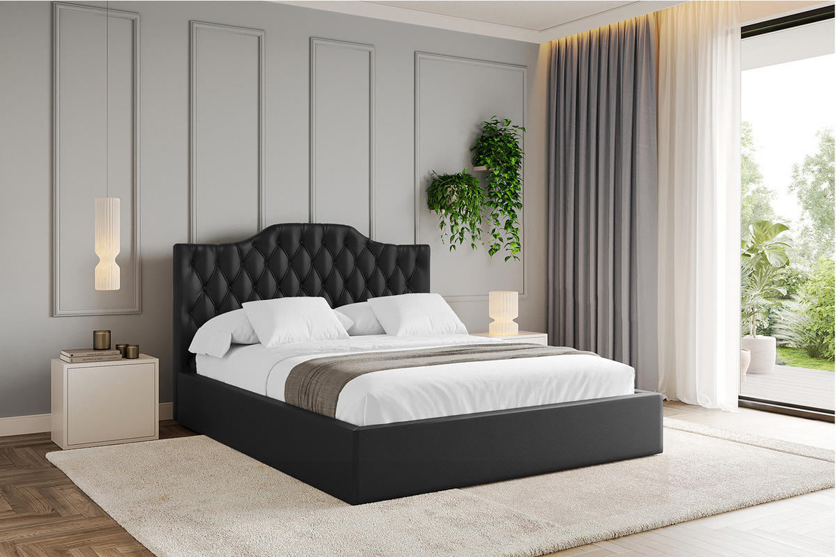 POLSTERBETT mit Bettkasten und Lattenrost, Boxbett ohne Matratze - FALIO 180x200 Schwarz Kunstleder - Schwarz Hochglanz, Holzwerkstoff/Textil (180/200cm) - ALTDECOR