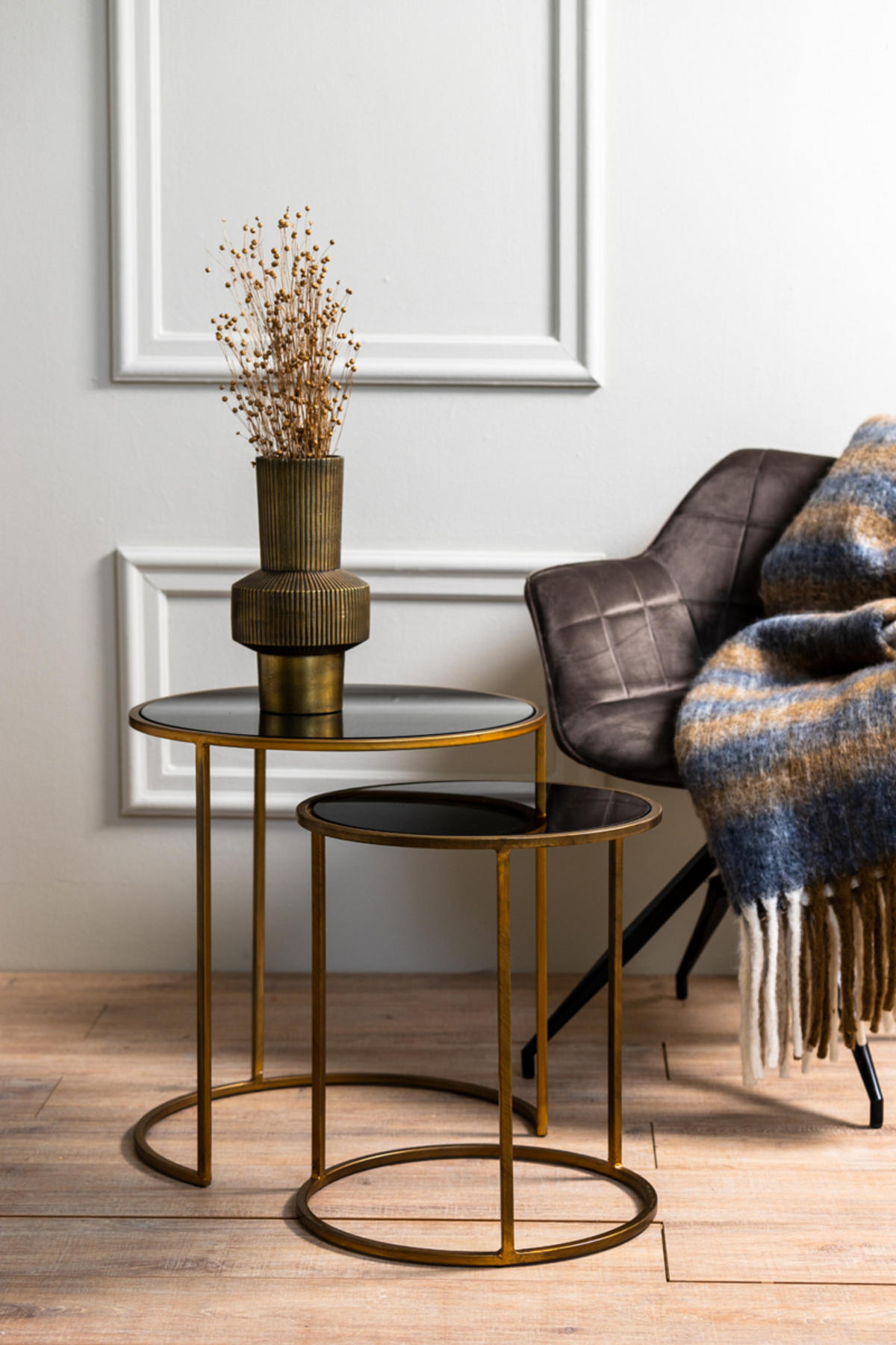 BEISTELLTISCH Duarte Gold Ø50/52 cm 2er-Set - Goldfarben/Grau, Metall (50/50/52cm) - Light & Living