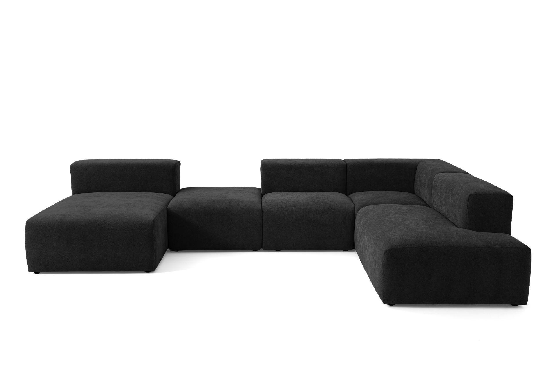 5-SITZER modulares Wohnlandschaft U XXL HEAVEN SET 6 Rechts, Breite 375 cm Webstoff Schwarz - Schwarz, Holz/Kunststoff (245/73/375cm) - Muffo