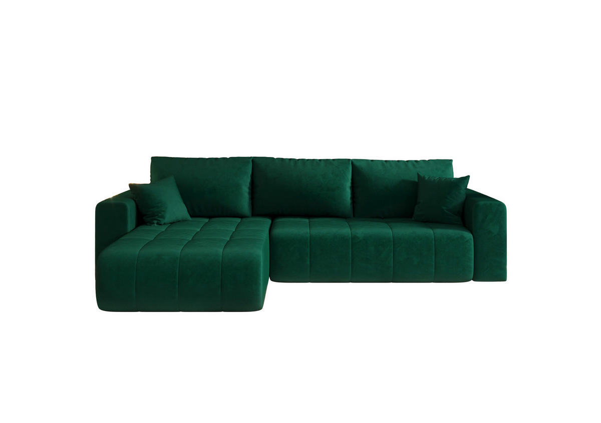 ECKSOFA mit schlaffunktion und bettkasten MILO, stoff MONOLITH, Grün, Links - Grün, Holz (280/190cm) - Kaiser Möbel
