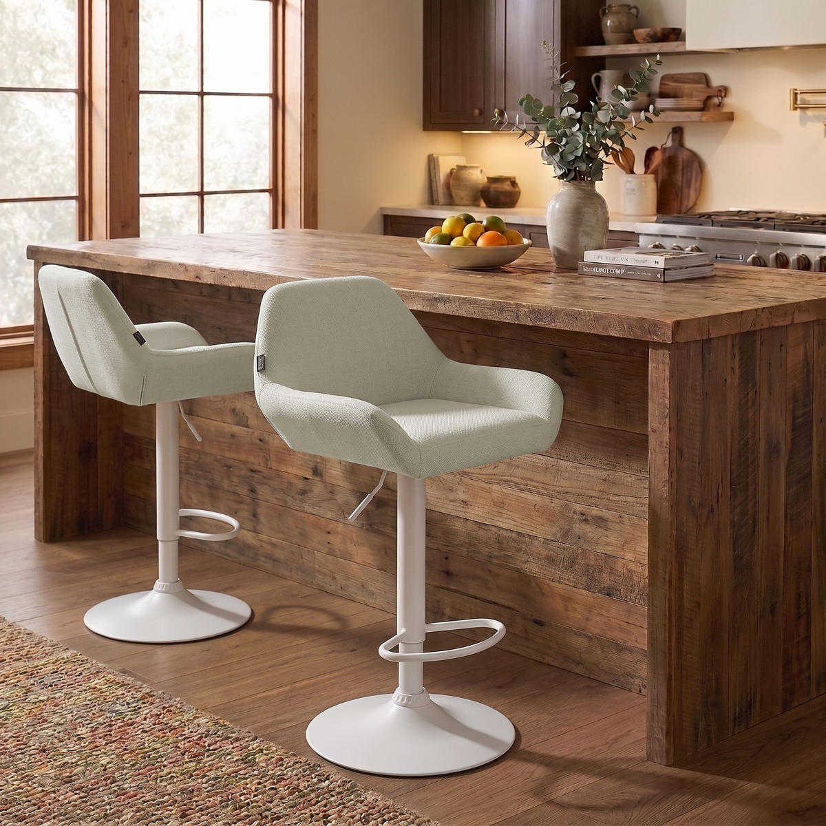 BARHOCKER 2er Set Stoff creme - Creme/Weiß, Textil/Metall (51/89/52cm) - CLP