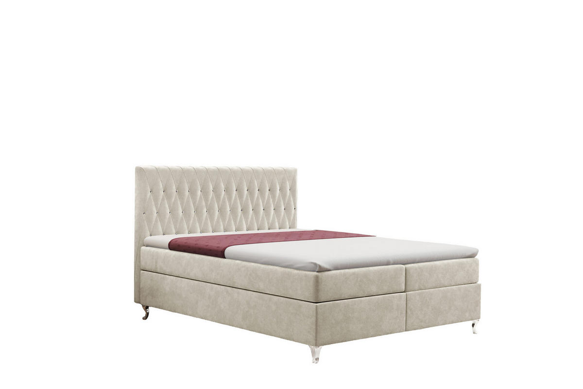 BOXBETT Mit Bettkasten Und Matratze KATE Stoff Riviera Hellbeige 140x200 cm H3-Bonell - Creme, Holz/Textil (140/200cm) - Kaiser Möbel