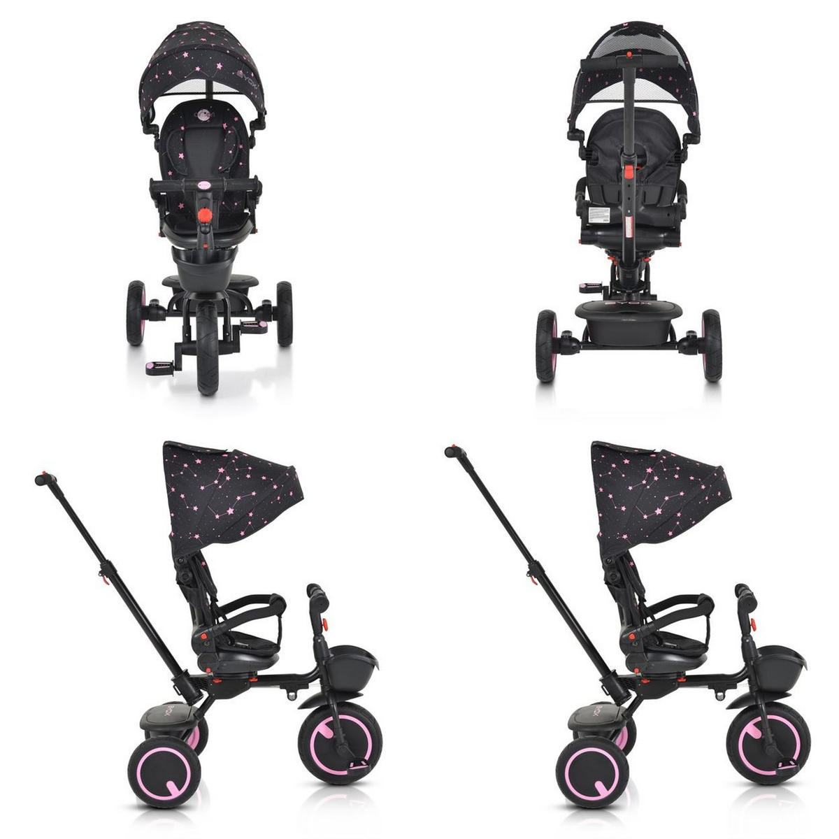 DREIRAD Orion faltbar rosa PU-Reifen, drehbarer Sitz, Schiebestange - Rosa, Metall (72/52/103cm)